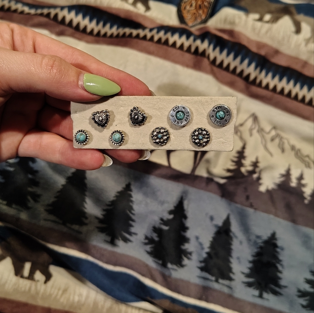 Silver and Turquoise Stud Earring Set